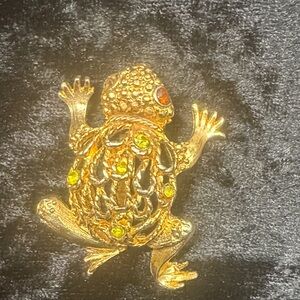 Gold and Green Frog Brooch